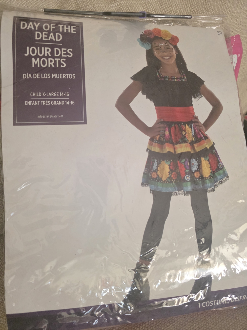 Day of the Dead Girls' Black & Multicolor Costume